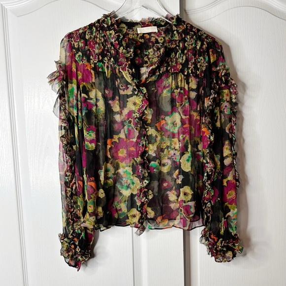 NWOT Ulla Johnson Andi Ruffled Floral Crinkle Silk Chiffon Blouse Size 2 - Picture 5 of 9